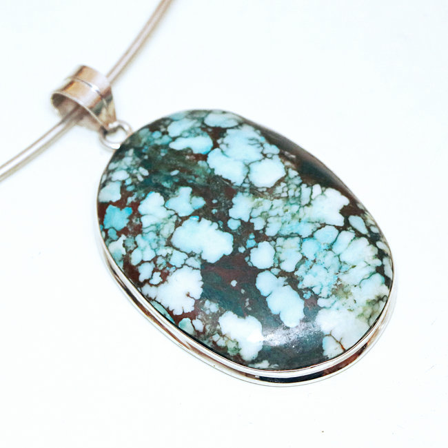 Pendentif argent 925 ovale et Turquoise naturelle - Inde 053