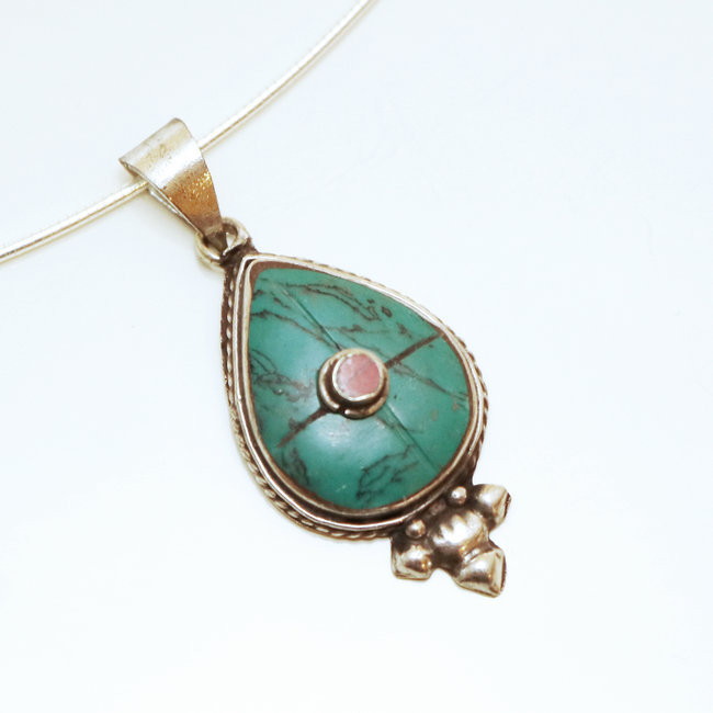 Pendentif tibétain goutte Turquoise - Népal 022