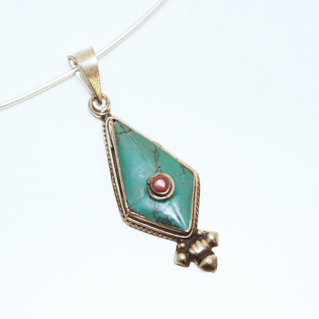 Pendentif tibétain losange Turquoise - Népal 023