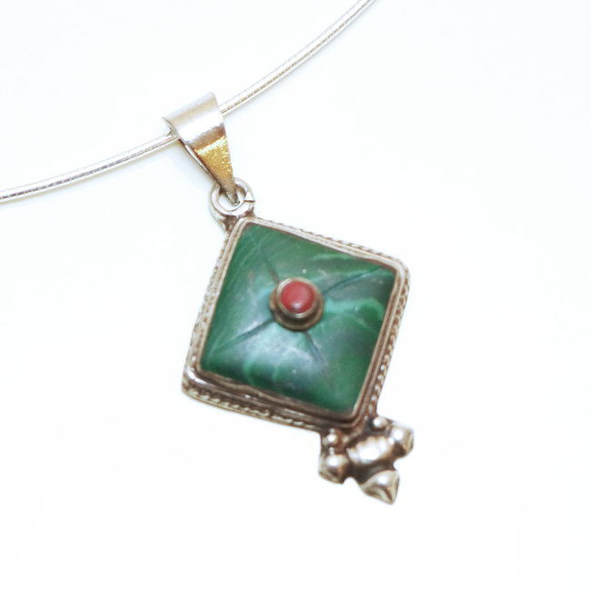 Pendentif tibétain losange Malachite - Népal 026