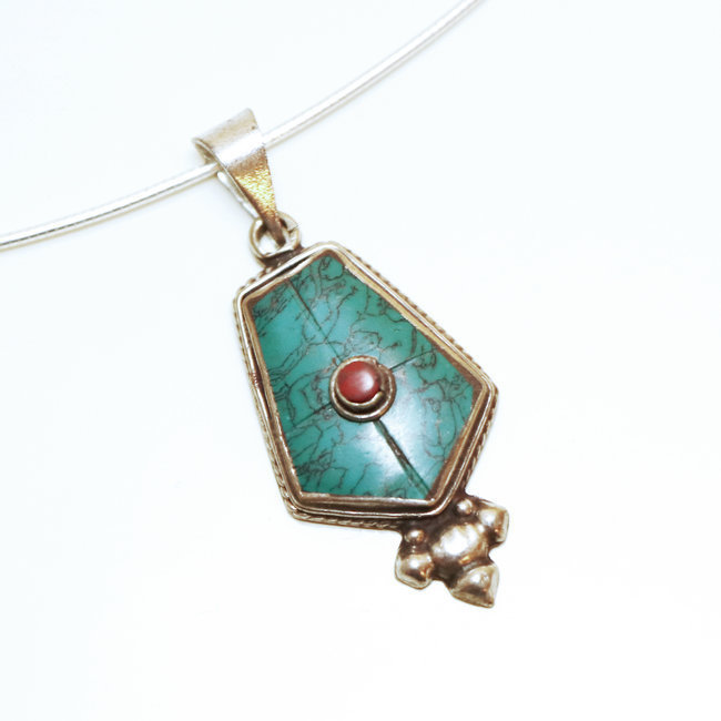 Pendentif tibétain bouddhiste Turquoise - Népal 030