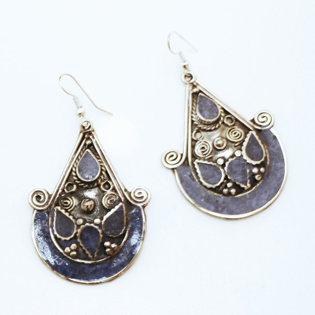 Boucles d'oreilles tibétaines pendantes Lapis-Lazuli - Népal 013