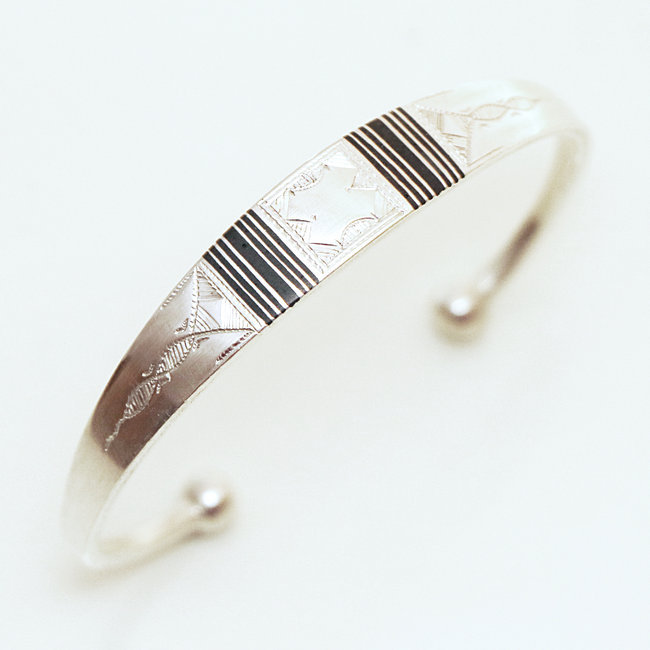 Bracelet argent massif 925 touareg plat gourmette et ébène - Niger 006