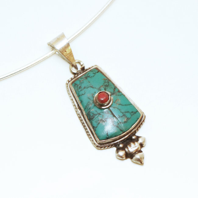 Pendentif Tibétain Bouddhiste Turquoise - Nepal 031