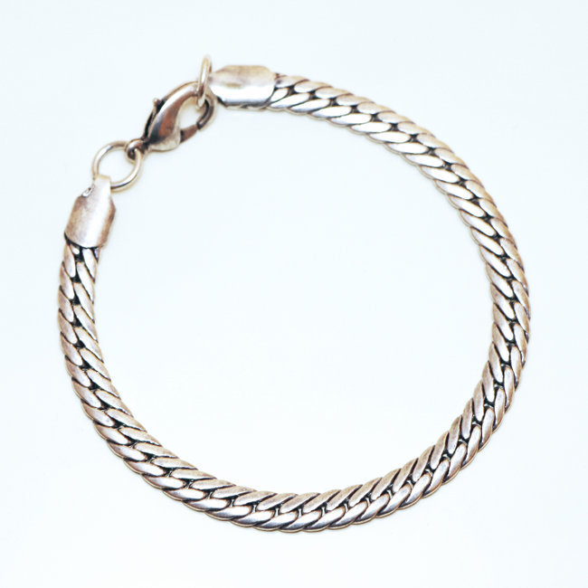 Bracelet chaîne snake serpent plat argenté maille gourmette 5 mm - Inde 006