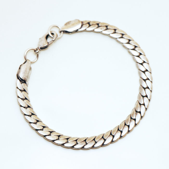 Bracelet chaîne snake serpent plat argenté maille gourmette 6 mm - Inde 008