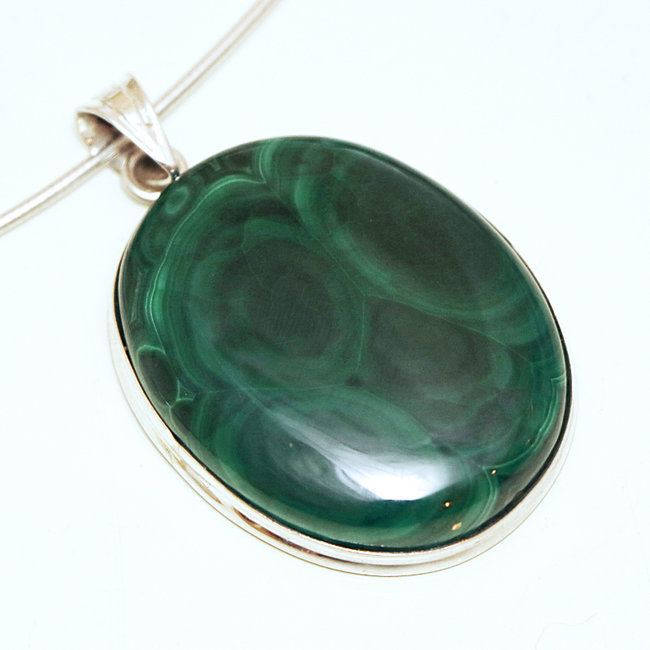 Pendentif en argent 925 ovale et Malachite - Inde 070