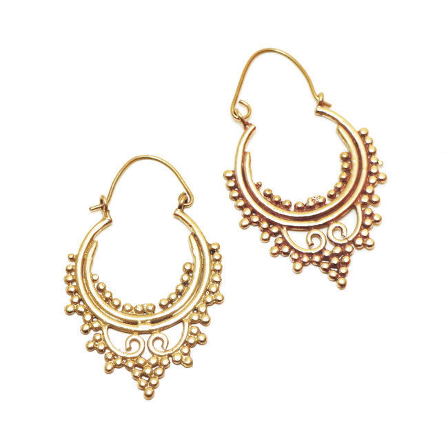 Boucles d'oreilles créoles longues fIligranes dorées - Inde 001