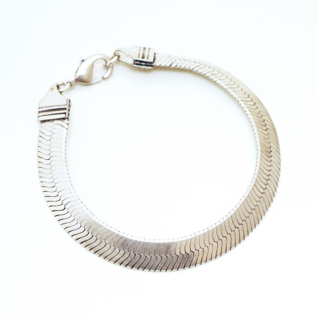 Bracelet chaîne snake serpent plat argenté 9 mm - Inde 022