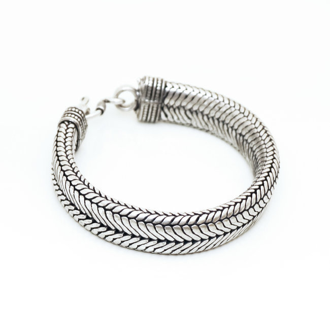 Bracelet chaîne snake serpent argenté plat bombé 1,3 cm - Inde 026