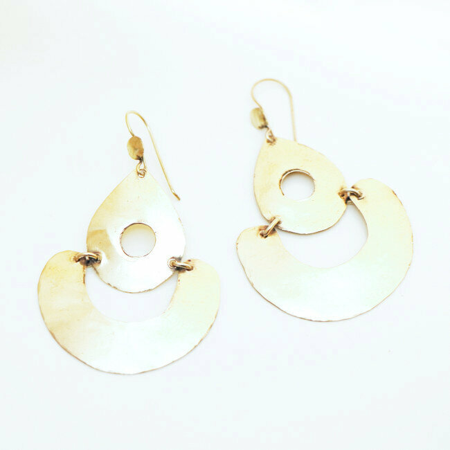 Boucles d'oreilles pendantes en bronze doré - Mali 046