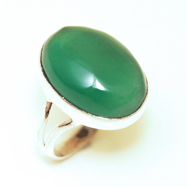 Bague ovale cabochon argent 925 et Agate verte - Inde 061