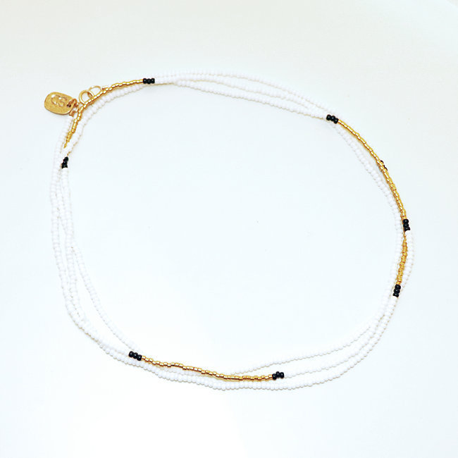 Collier sautoir perles blanc plaqué or Gold-filled 14K - Massaï Sidaï Designs 001