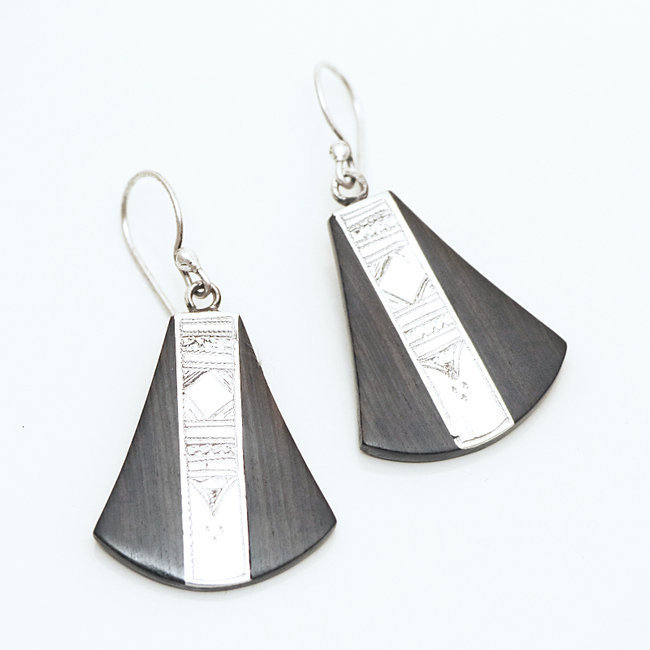 Boucles d'oreilles touareg pendantes argent 925 et ébène - Niger 045