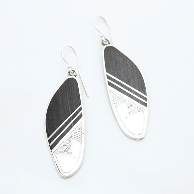 Boucles d'oreilles touareg pendantes argent 925 et ébène - Niger 048