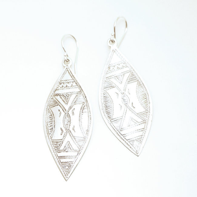 Boucles d'oreilles argent massif 925 touareg pendantes feuilles - Niger 023