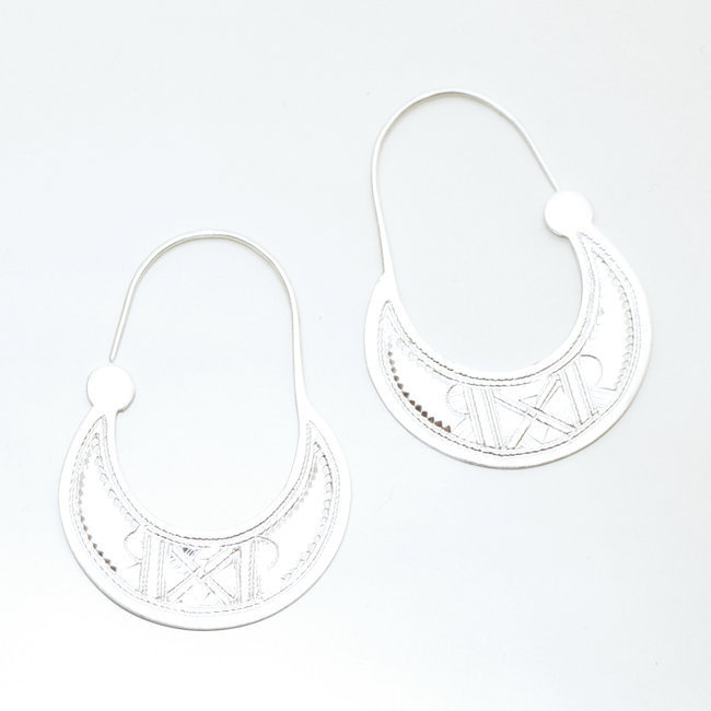 Boucles d'oreilles argent massif 925 touareg créoles plates - Niger 036