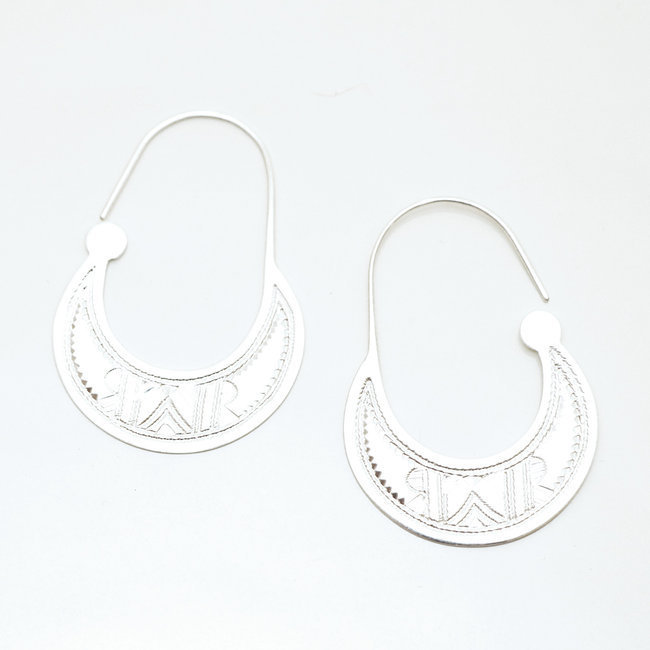 Boucles d'oreilles argent massif 925 touareg créoles plates - Niger 037