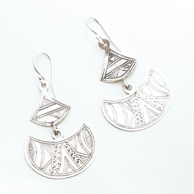 Boucles d'oreilles argent massif 925 touareg pendantes - Niger 039