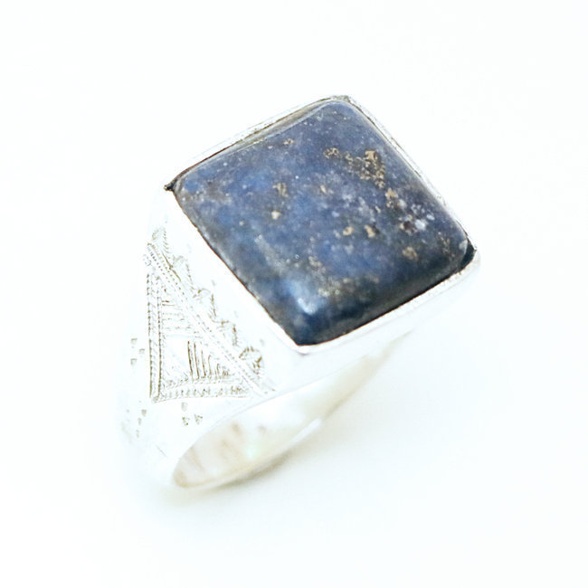 Bague argent massif 925 touareg carrée chevalière et Lapis-Lazuli - Niger 016