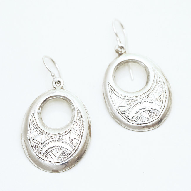 Boucles d'oreilles argent massif 925 touareg grandes ovales - Niger 046