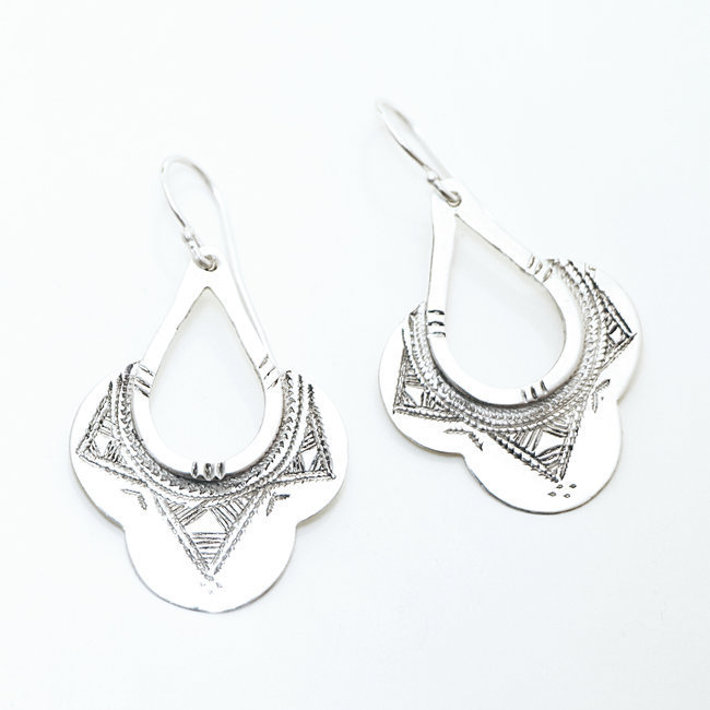 Boucles d'oreilles argent massif 925 touareg pendantes - Niger 048