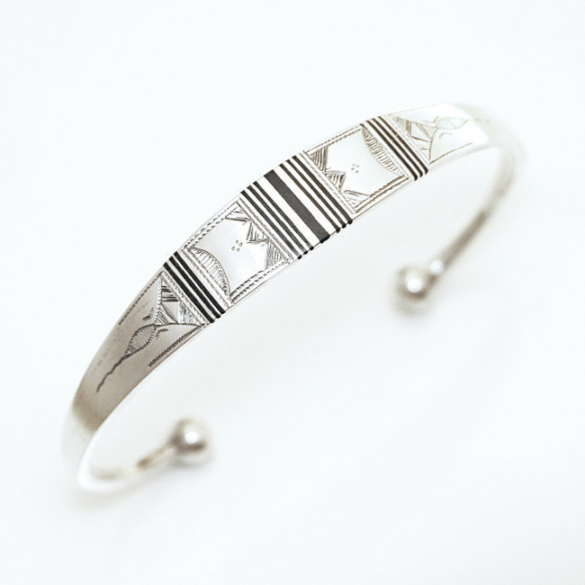 Bracelet argent massif 925 touareg gourmette jonc plat et ébène - Niger 017