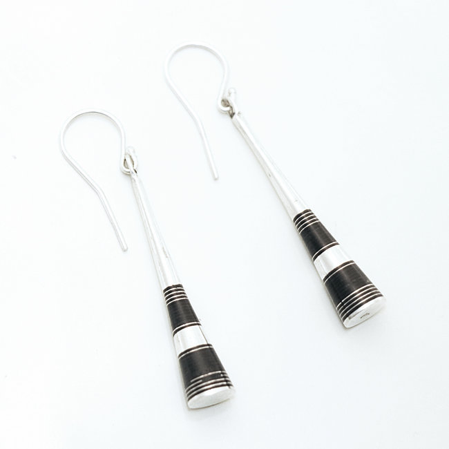 Boucles d'oreilles rondes touareg pilon argent 925 et ébène - Niger 069