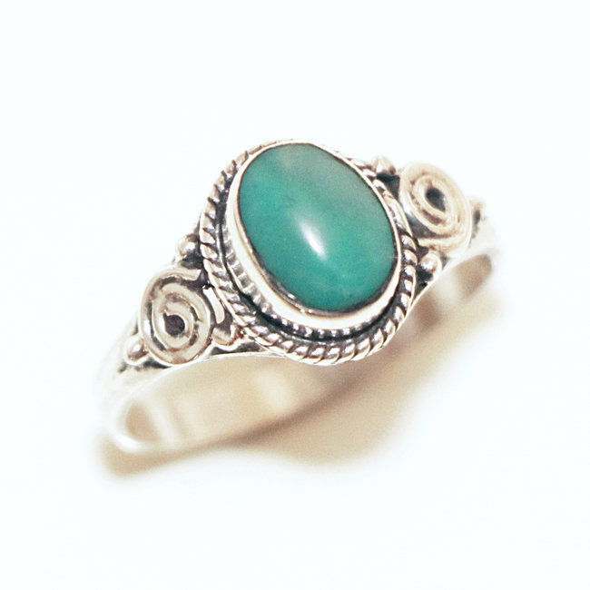 Bague argent 925 ovale filigranes fine et Turquoise naturelle - Inde 063 - S