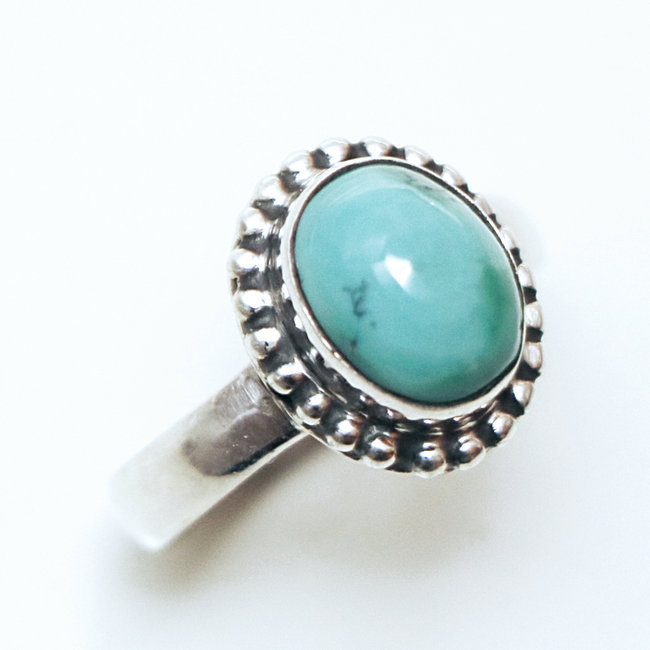 Bague filigranes ovale argent 925 et Turquoise naturelle - Inde 077