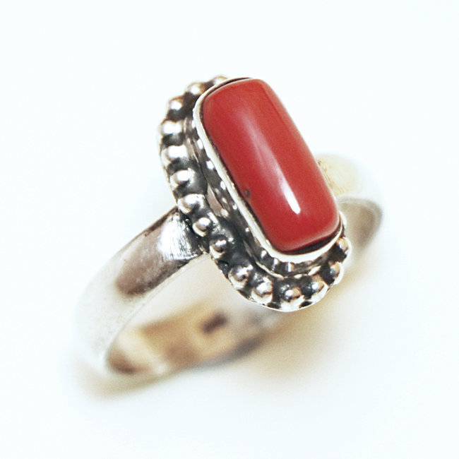 Bague filigranes ovale argent 925 et Corail - Inde 087