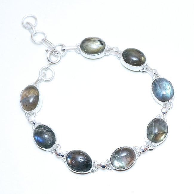 Bracelet fin chaîne en argent 925 et Labradorite - Inde 005