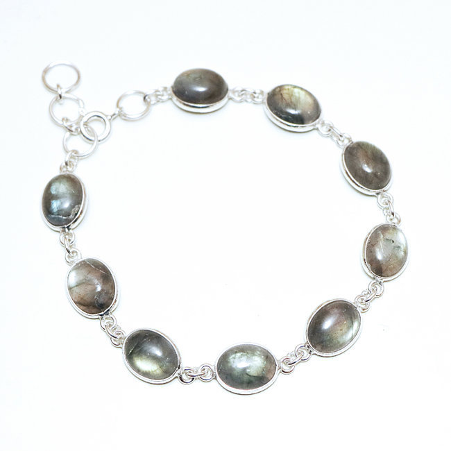 Bracelet fin chaîne en argent 925 et Labradorite - Inde 006