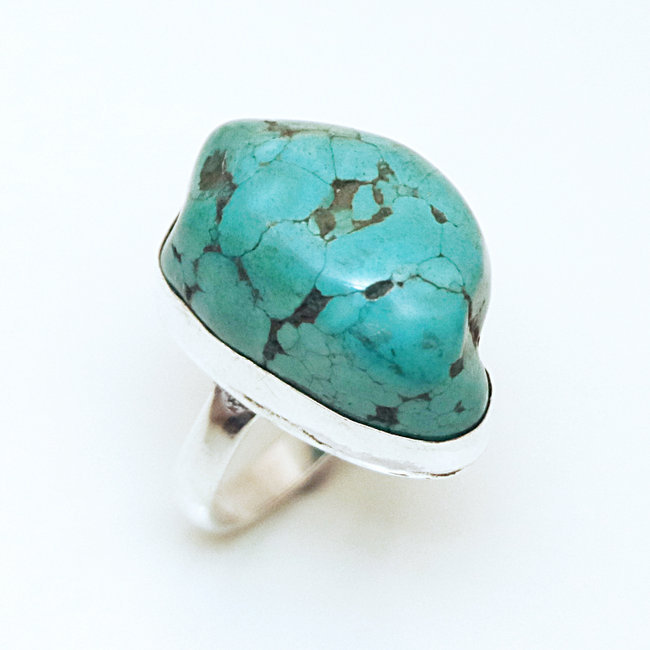 Bague druzy argent 925 et Turquoise brute naturelle - Népal 051