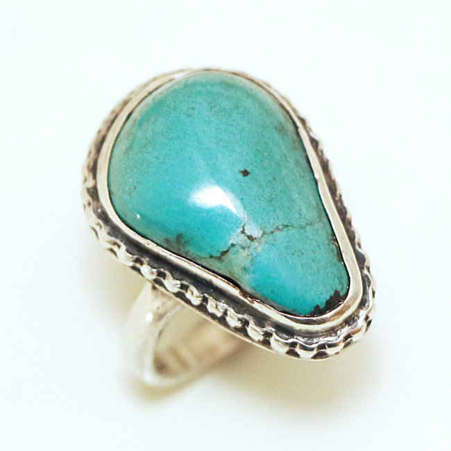 Bague argent 925 druzy filigranes et Turquoise brute naturelle - Népal 053