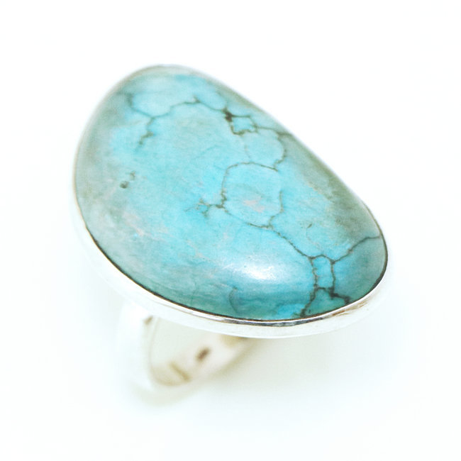 Bague druzy argent 925 et Turquoise brute naturelle - Népal 054