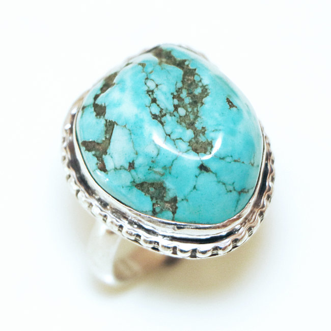 Bague druzy filigranes argent 925 et Turquoise brute naturelle - Népal 055