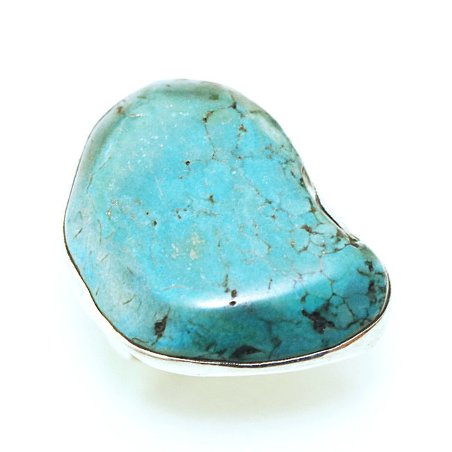 Bague druzy argent 925 et Turquoise brute naturelle - Népal 056