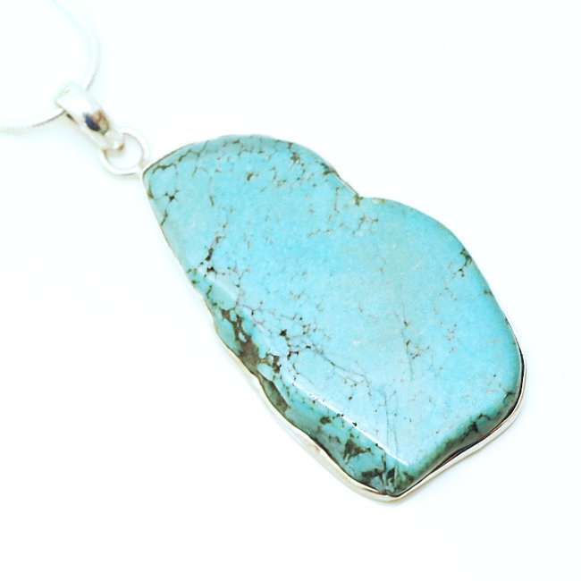 Grand pendentif argent 925 et Turquoise druzy naturelle - Népal 003