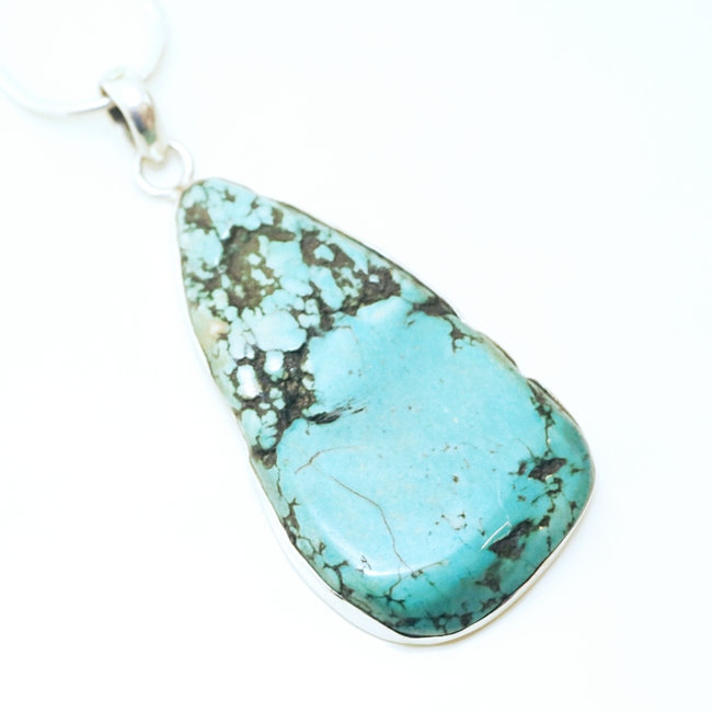 Grand pendentif argent 925 et Turquoise naturelle druzy brute - Népal 007