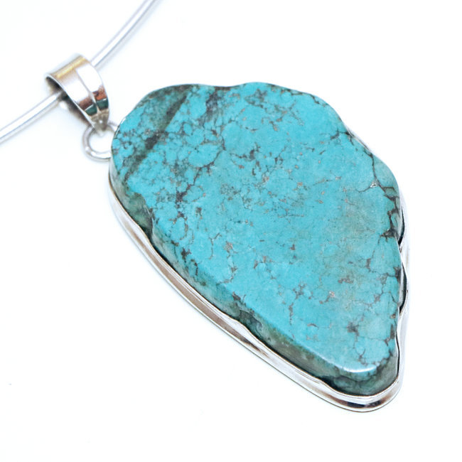 Grand pendentif filigranes argent 925 et Turquoise naturelle druzy brute - Népal 016