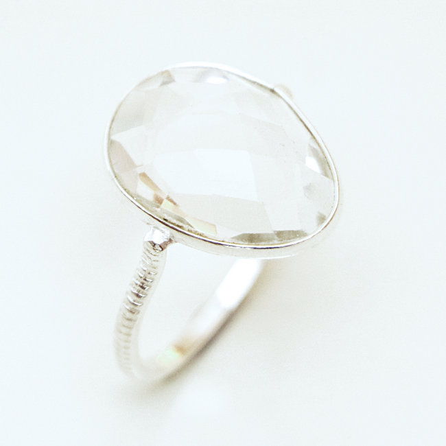 Bague fine facettes argent 925 et Cristal - Inde 001