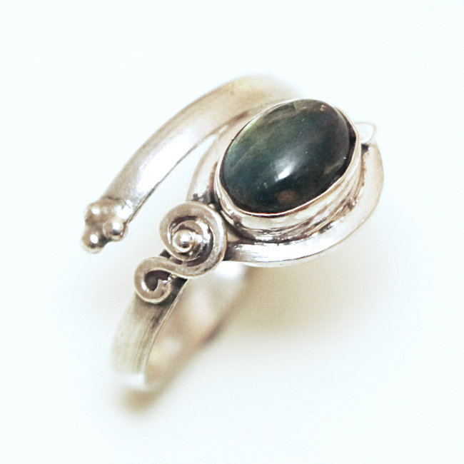 Bague filigranes réglable argent 925 et Labradorite - Inde 074