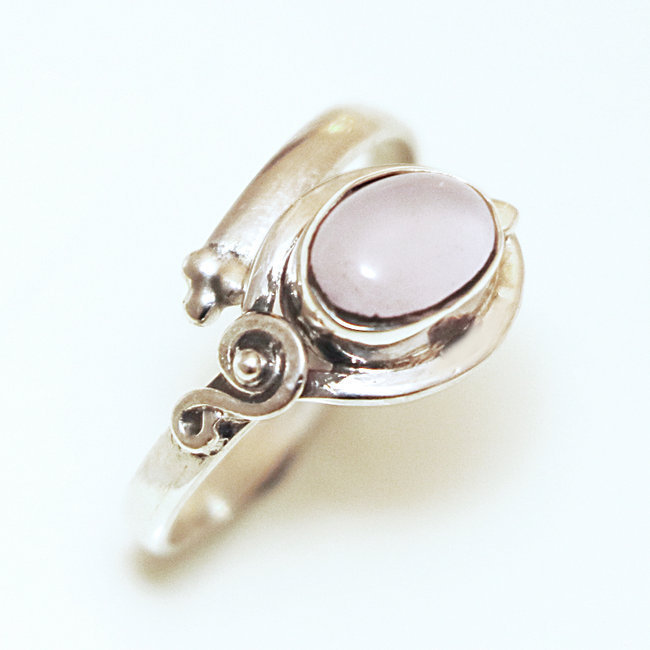 Bague filigranes réglable argent 925 et Quartz rose - Inde 074