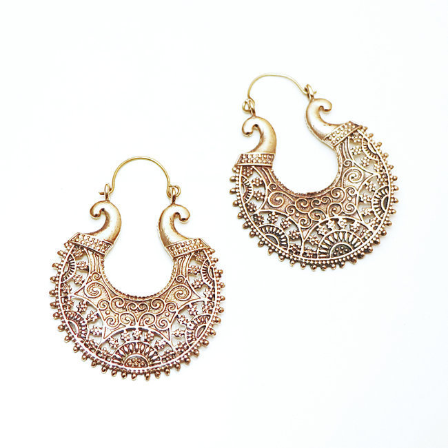 Boucles d'oreilles créoles filigranes dorées - Inde 016