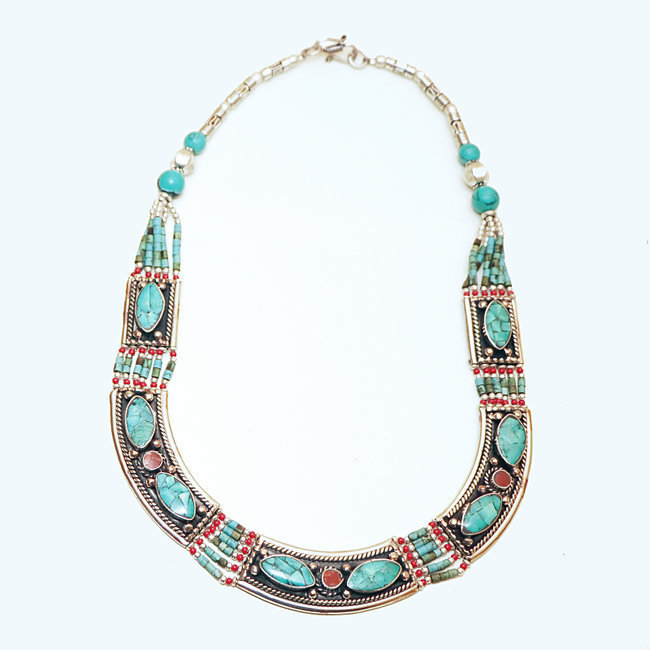 Collier Tibétain pierres Turquoise Corail rouge - Nepal 010