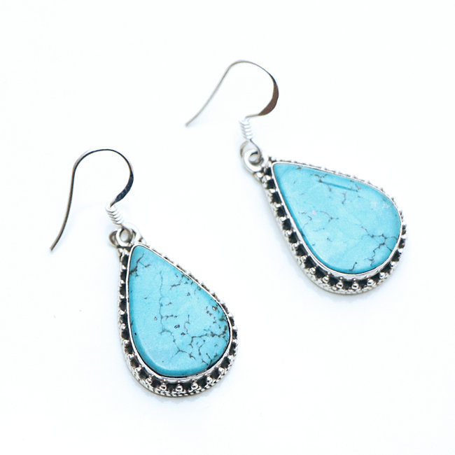 Boucles d'oreilles filigranes gouttes argent 925 et Turquoise - Népal 008