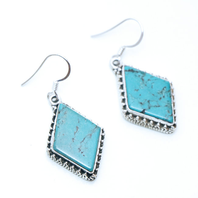 Boucles d'oreilles filigranes gouttes argent 925 et Turquoise - Népal 012