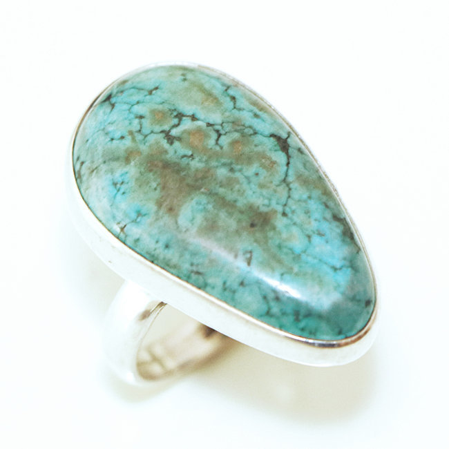 Bague druzy argent 925 et Turquoise brute naturelle - Népal 079