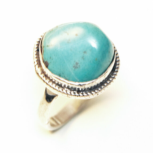 Bague druzy argent 925 et Turquoise brute naturelle - Népal 081